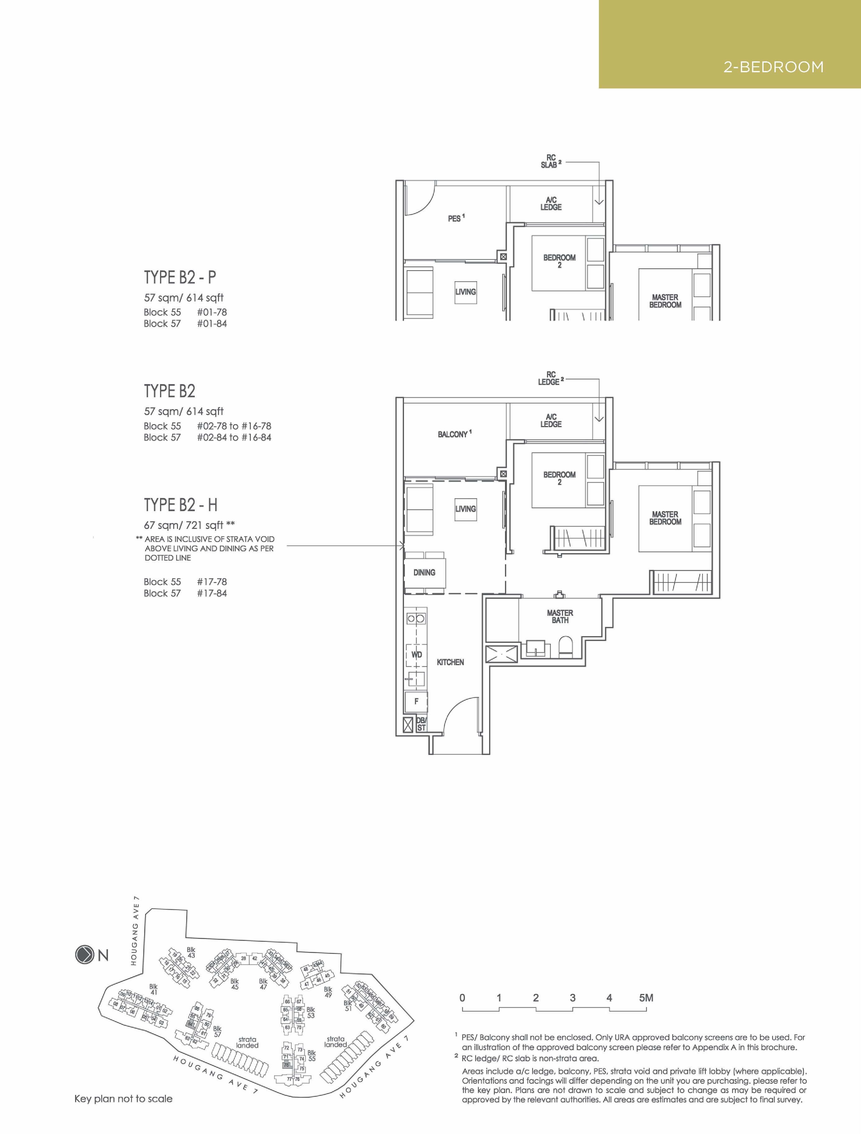 Riverfront Residences 2 Bedroom Type B2-P, B2, B2-H Floor Plans
